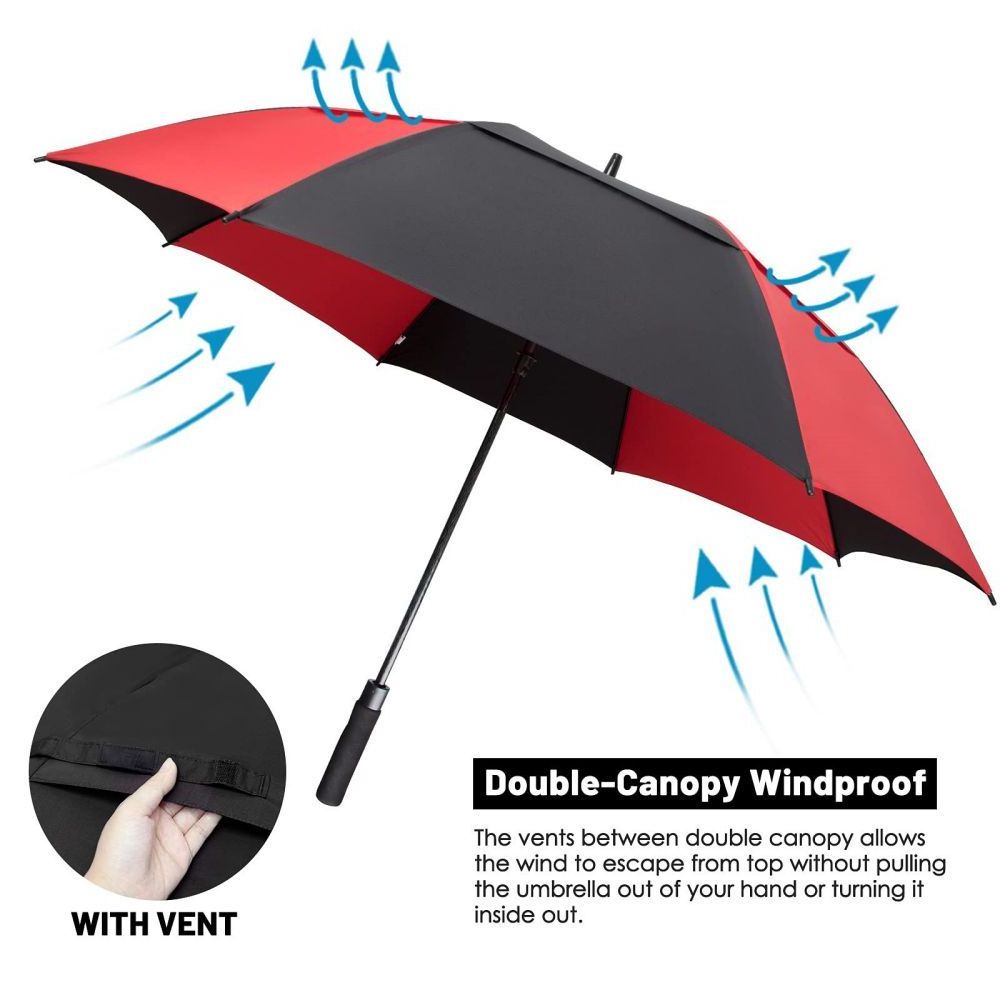 Large black red classic golf umbrella custom logo vent gift umbrella double canopy sturdy in wind umbrella