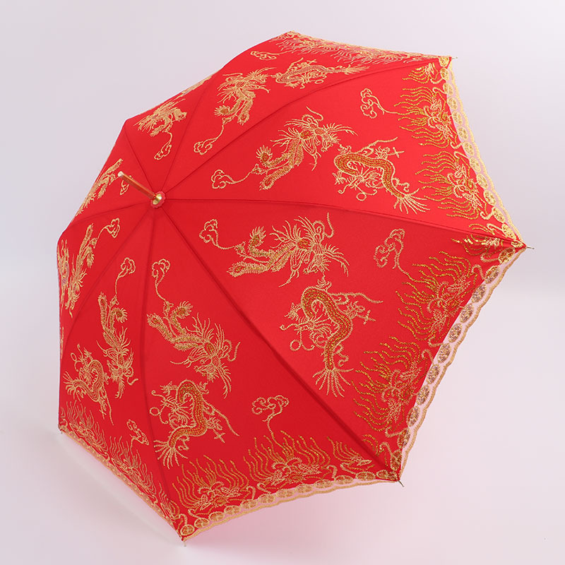 Luxury Red straight long umbrella with double layers custom logo for ceremony festival ritual gift present paraguas