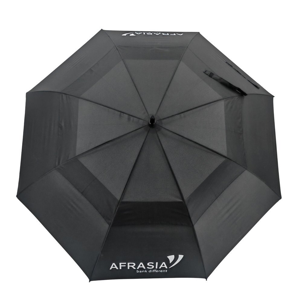 Xiamen Umbrella Customized Logo Air Vents Golf Paraguas Black Umbrella with Carrying Bag