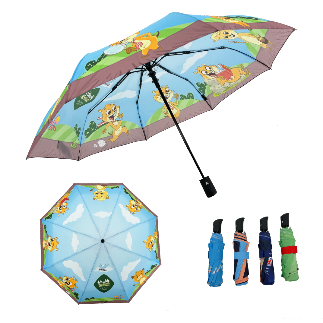 Umbrella Auto open and Manuel close 3 Fold 21inch cute Logo digital printing Waterproof and Windproof  with Customized Logo