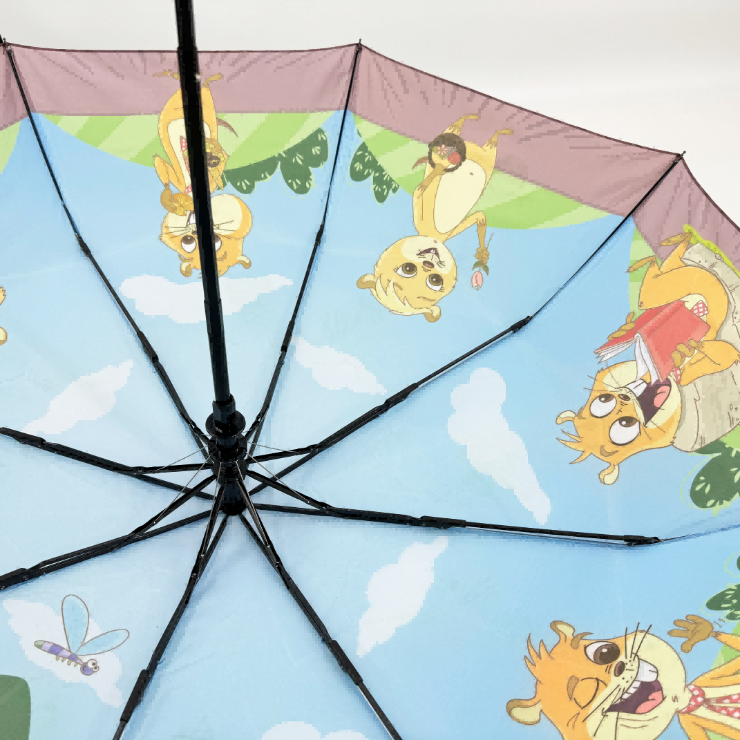 Umbrella Auto open and Manuel close 3 Fold 21inch cute Logo digital printing Waterproof and Windproof  with Customized Logo