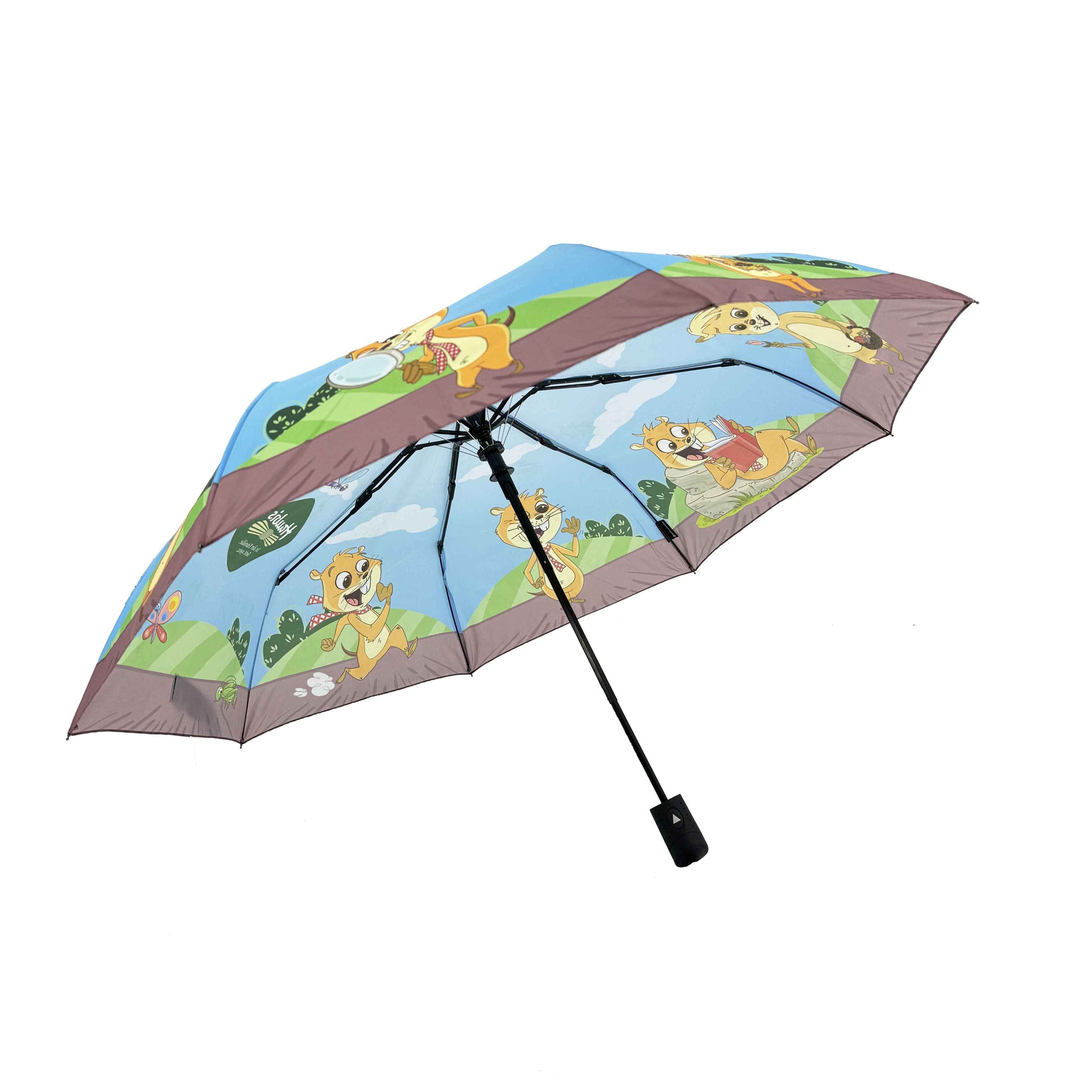 Umbrella Auto open and Manuel close 3 Fold 21inch cute Logo digital printing Waterproof and Windproof  with Customized Logo