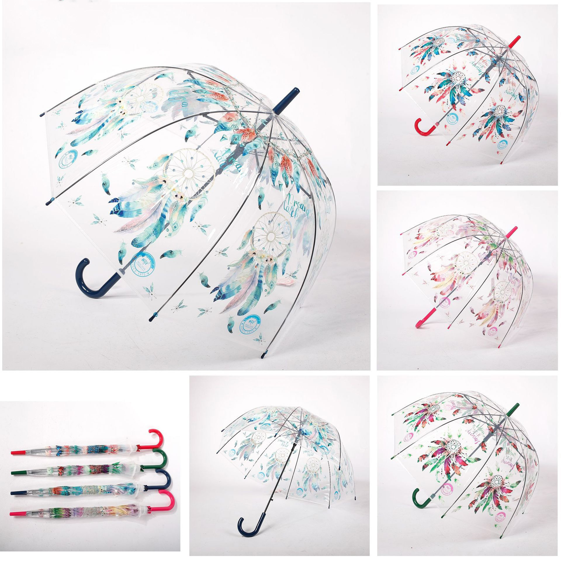 Clear Transparent Long Straight Umbrella for Adults Classic Design Poe Material Semi-Automatic Control for Travel