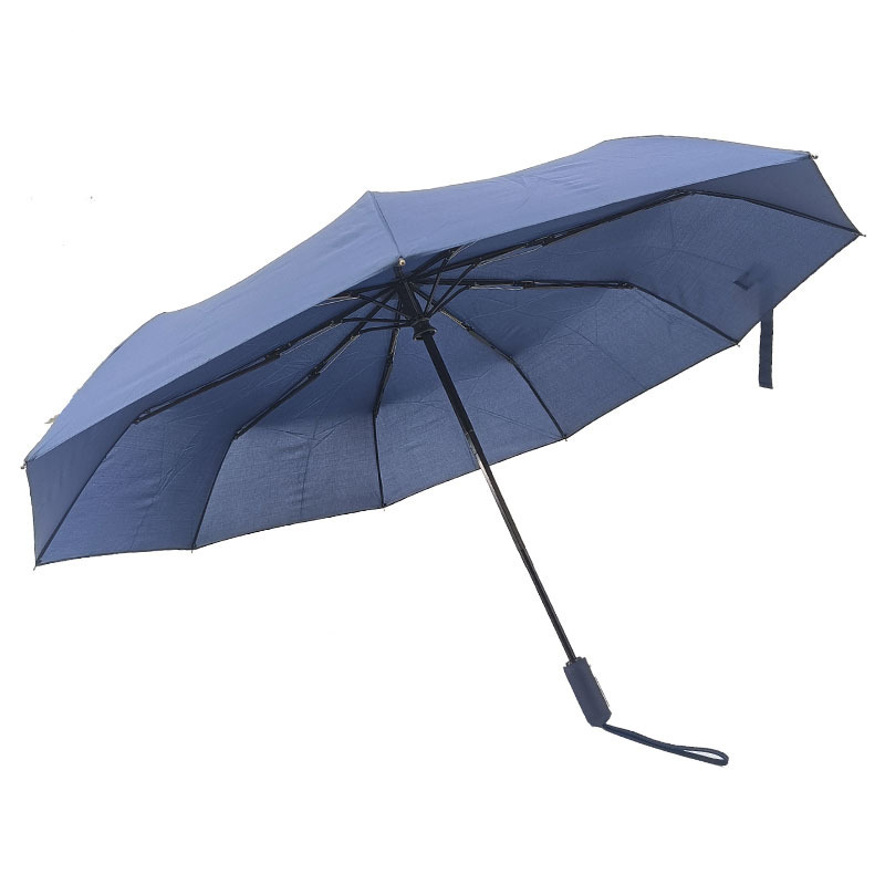 Auto Open Three Folding Windproof  Customized  Logo Printing Fully-automatic Round Metal Button Rain Umbrella