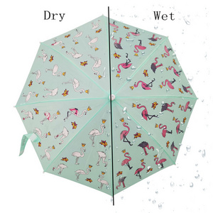 Manual Open Flamingo Girls Gift Custom Color Change Fun Kid Umbrella