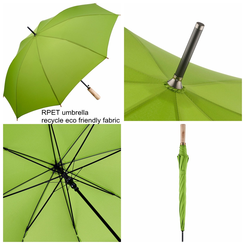 eco friendly recycle RPET umbrella green color Auto Open Straight Golf Umbrella Sale Outdoor Wind Proof Umbrella