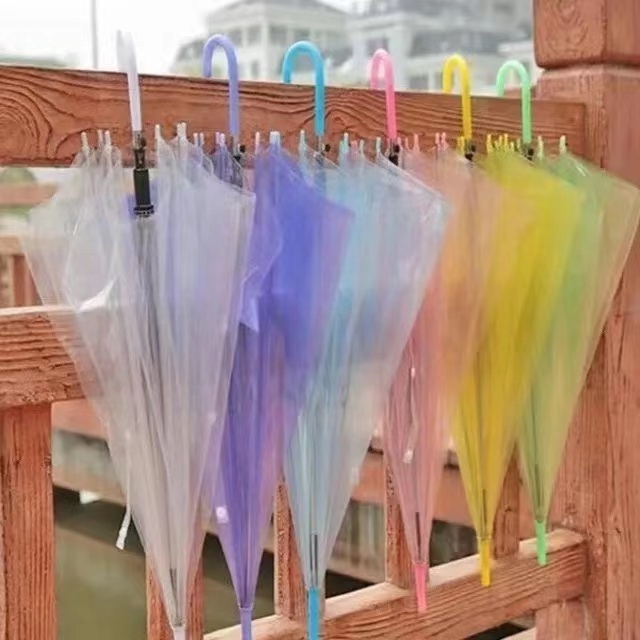 Transparent umbrella female long handle umbrella student small fresh folding fashion net celebrity children custom LOGO printing