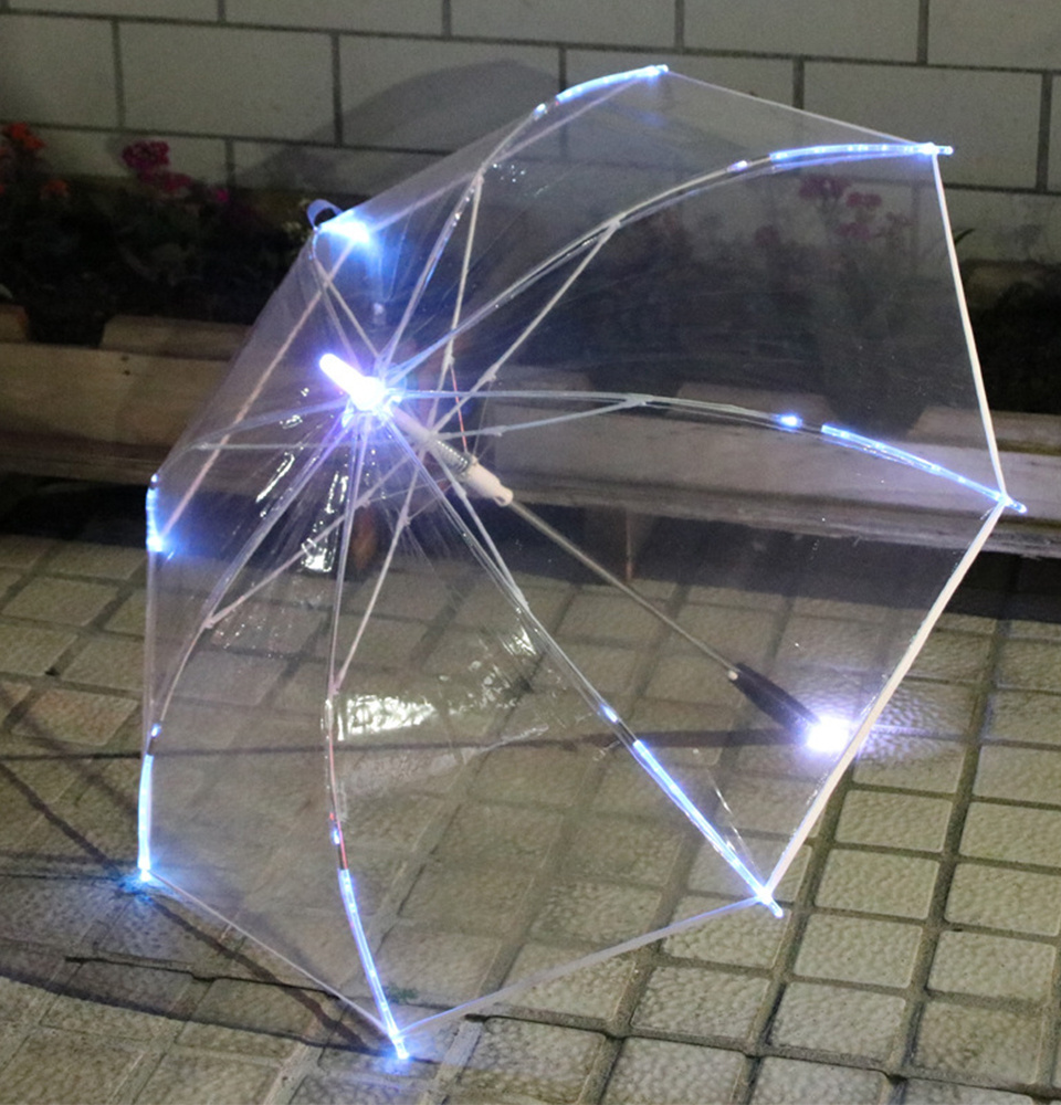 23 Inch LED Luminous Transparent Umbrella With Flashlight Function