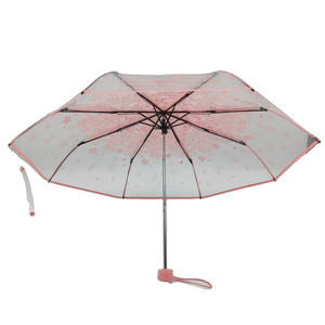 Manual Open Romantic Cherry Blossom Transparent Clear Adult Poe Umbrellas