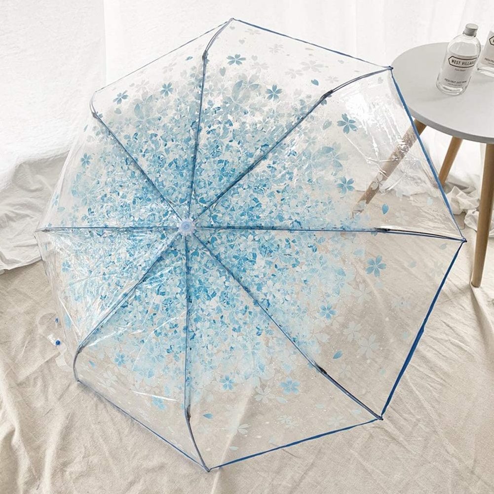 Manual Open Romantic Cherry Blossom Transparent Clear Adult Poe Umbrellas