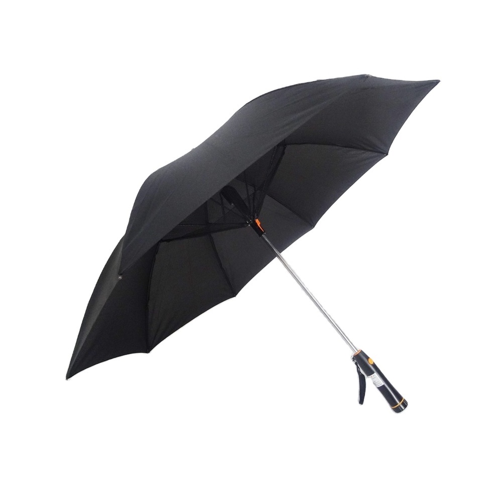 23Inch Manual Open Fan Umbrella With Battery Black Straight Umbrella