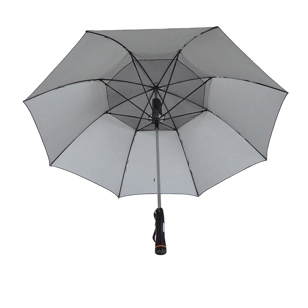 27 Inch Silver Coated Fabric Straight Fan Umbrella With USB