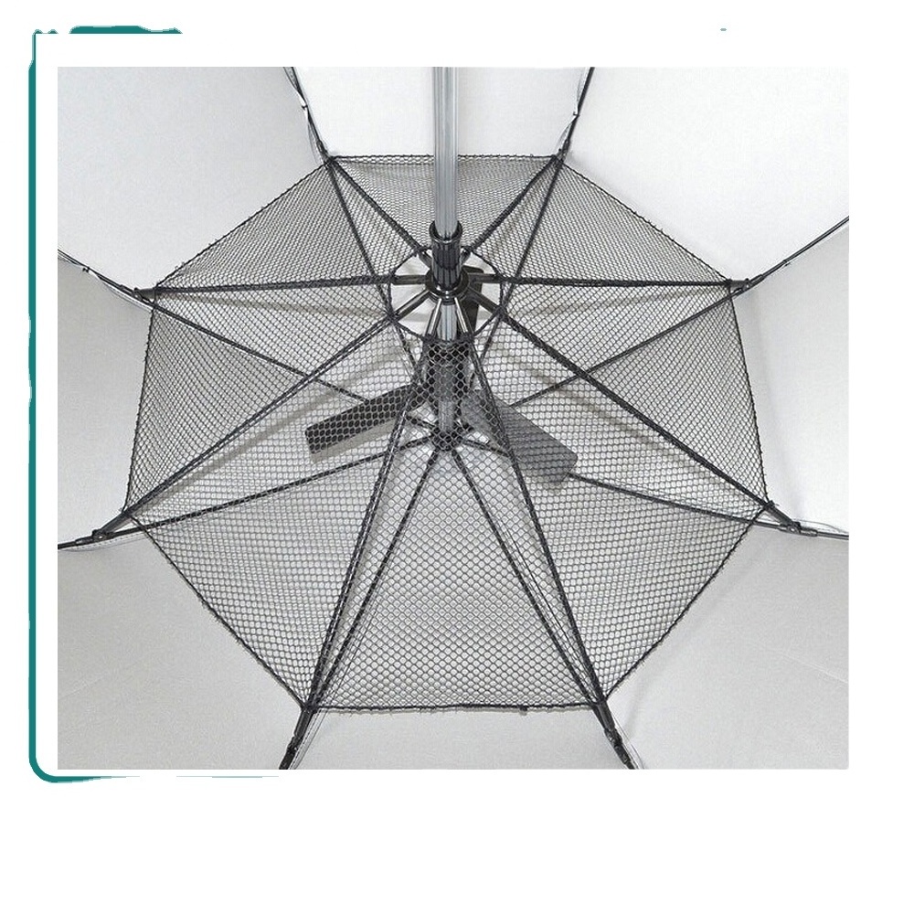 27 Inch Silver Coated Fabric Straight Fan Umbrella With USB