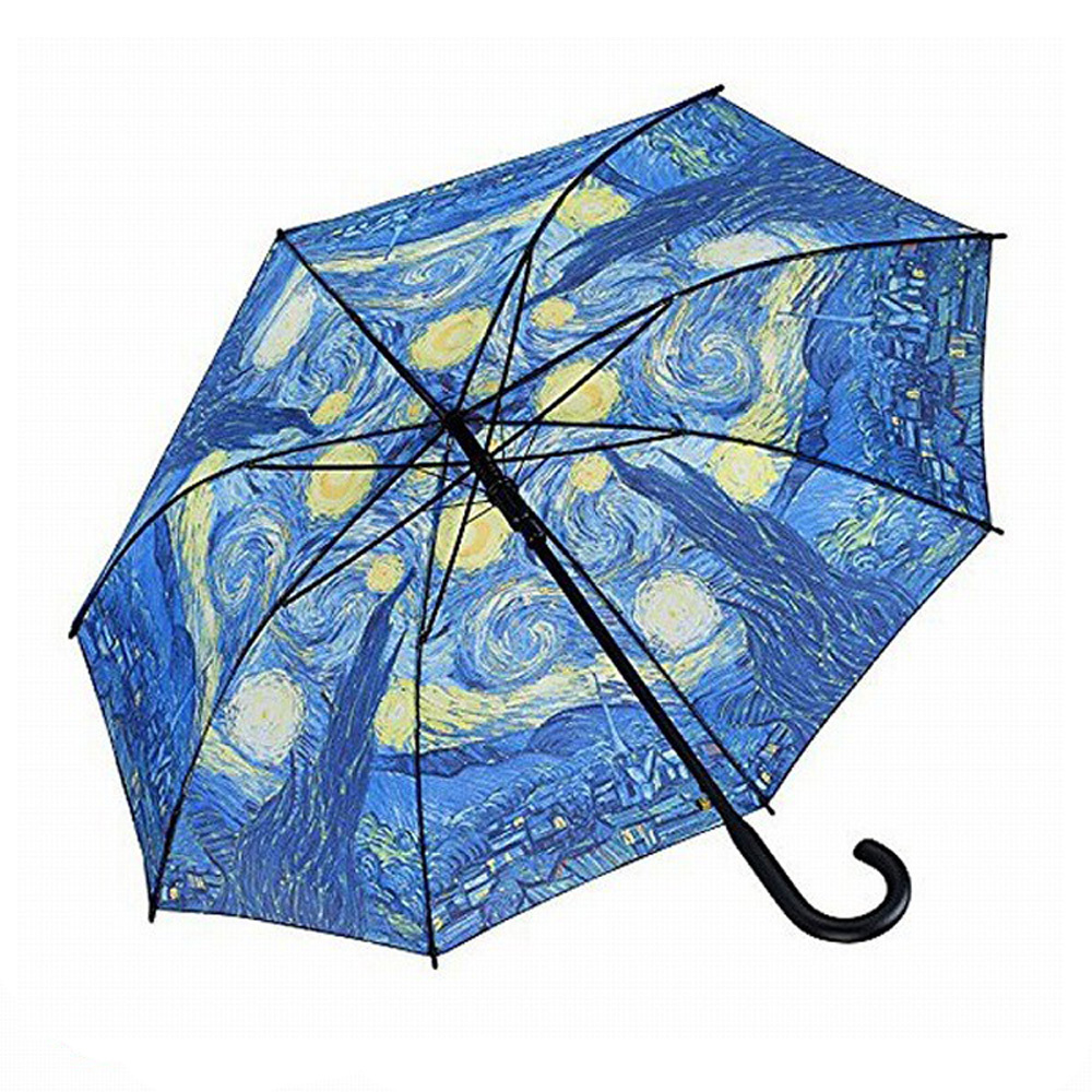 Famous Van Gogh Oil Painting Walking Stick Automatic Umbrella