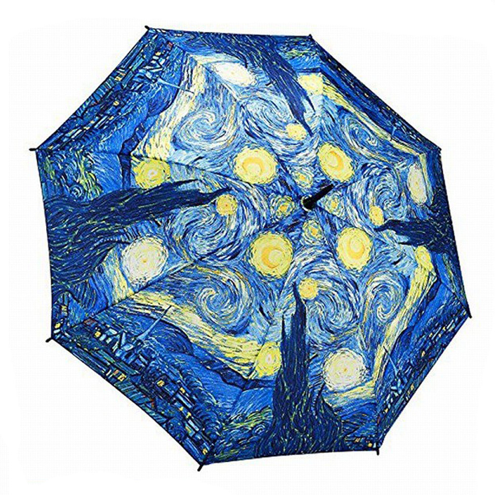 Famous Van Gogh Oil Painting Walking Stick Automatic Umbrella