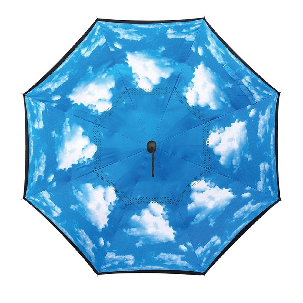 Modern Upside Down Reverse Umbrella C-Handle Double Layer Inside-Out Windproof