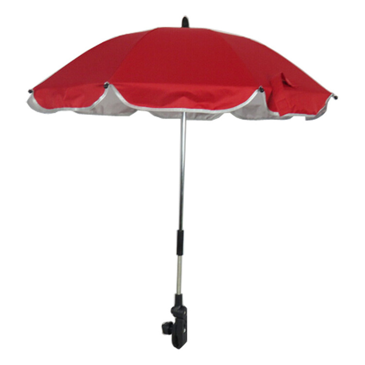 16inches Sun Protection UV Coating Baby Stroller Umbrella Portable Compact Chair Umbrella 190 T Pongee with Silver Uv Coating