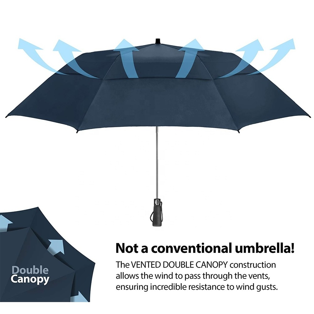 Windproof Double Canopy Automatic Open Large Size Rain Two Folding Umbrella