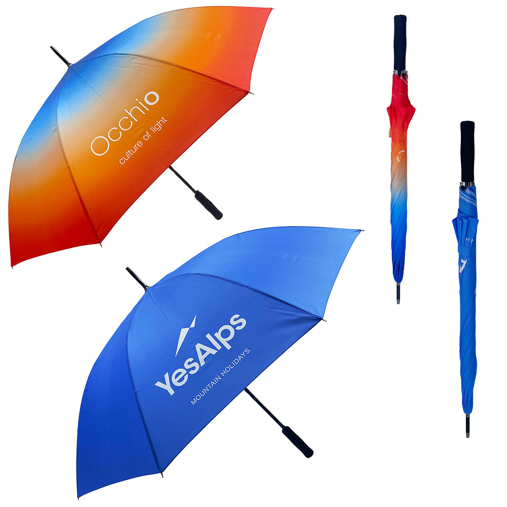 27 inch sunshade fiberglass large designer custom branded logo With Long Handle promotional customized straight golf umbrella