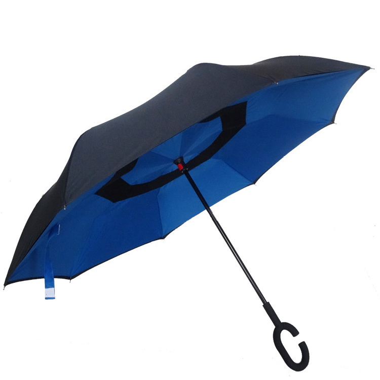 2021 Auto Open Paraguas Parapluie Sombrillas Double Layer Inverted Car Reverse Umbrella with C-Shaped Handle