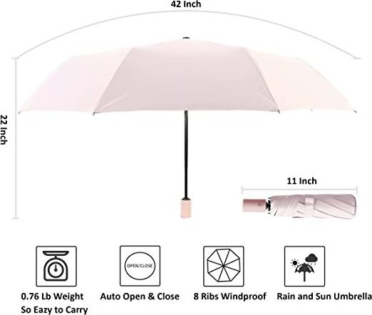 2023 Hot Selling Black UV Coated Pongee Fabric Fully Automatic Sun-protection Waterproof 3 Folding Umbrella