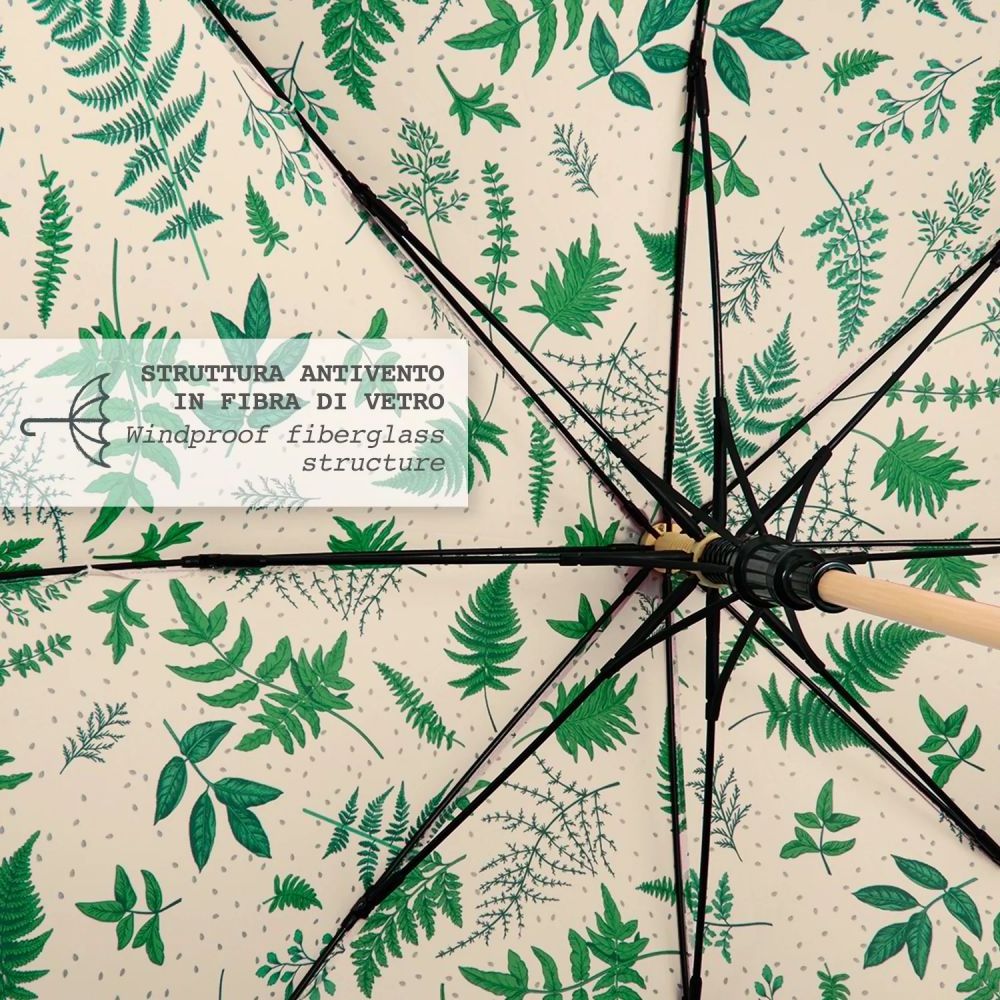 High Quality Outdoor Windproof Umbrella walking stick recycling nature leaves design printed RPET umbrella eco friendly