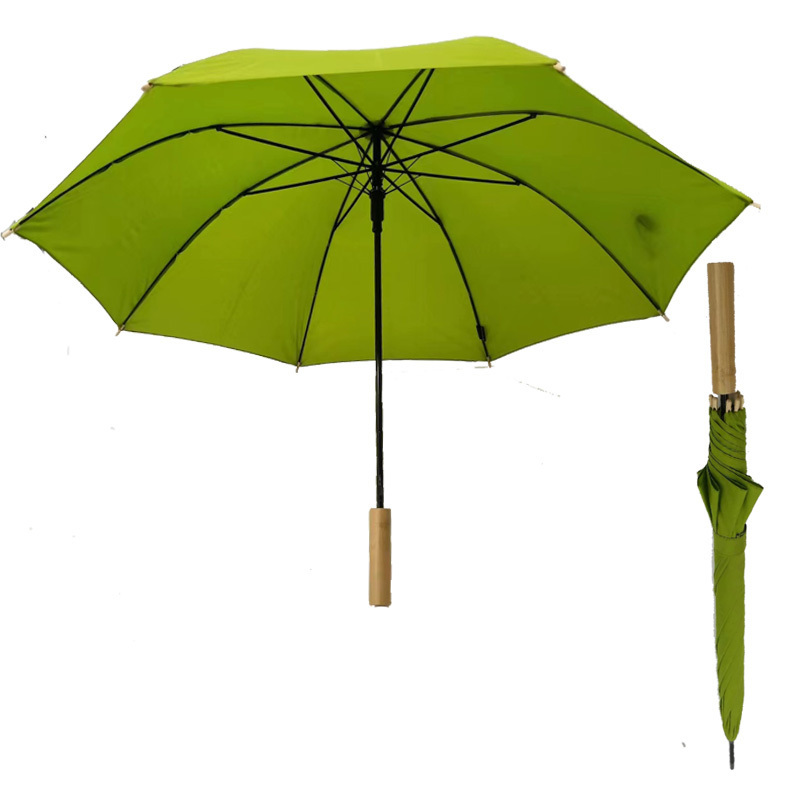 Eco Friendly  RPET Fabric Bamboo Handle And Tips Recycle Material Benefit To Environment 23 Inches Green Straight umbrella