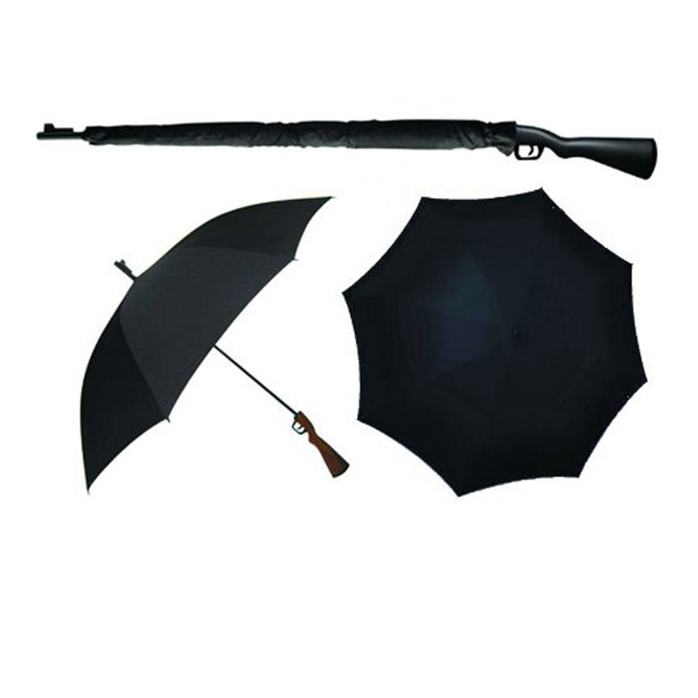 23inch Black Auto Open Unique Unusual Gun Shape Umbrella Plastic 190T Pongee Black Color Black Coated Metal Frame All-season