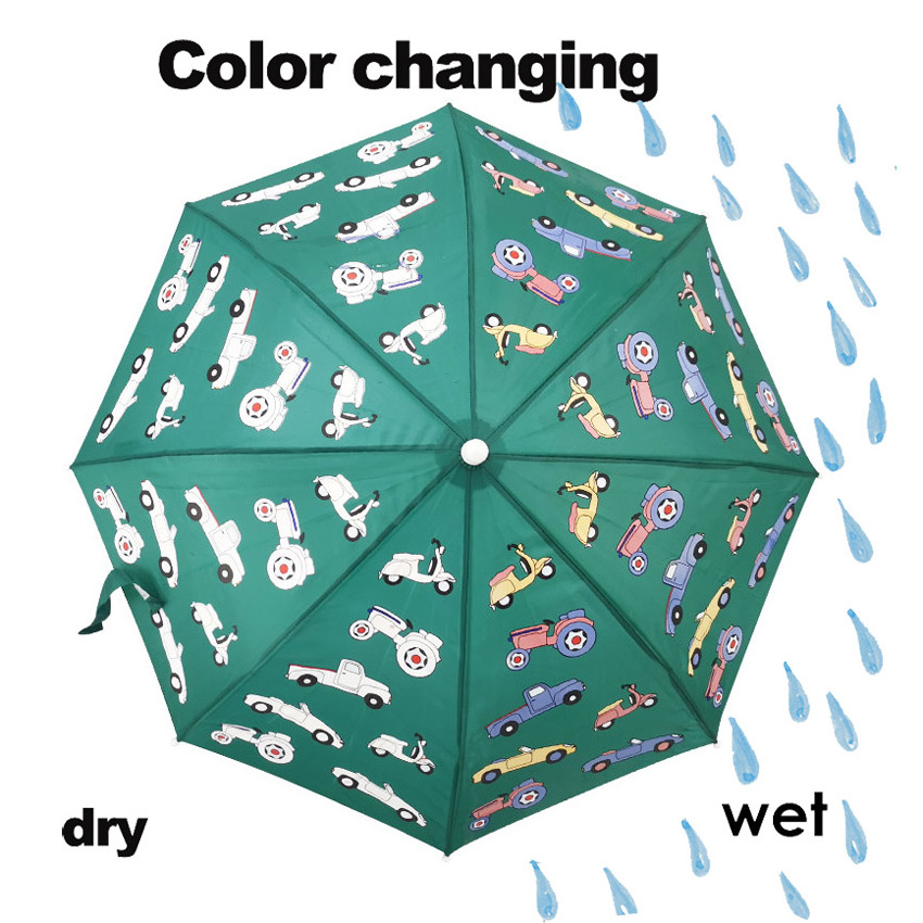 Manual Open Pongee Fabric Fiberglass Frame Color Change Print Car Design Kid Umbrella for boys