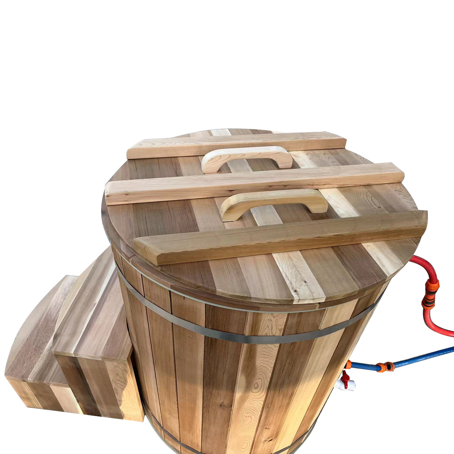 Outdoor Soaking Tub Wood Mobile Ice Bath Tub With Cooling System Stainless Steel Tub Large Circle Liner Recovery Cold Plunge