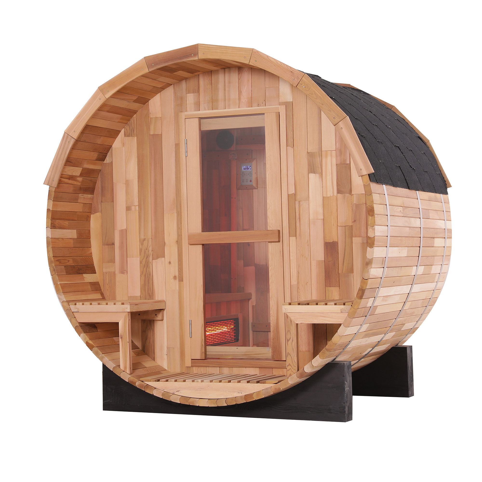 Luxury high quality far full spectrum infrared red light barrel sauna room with red light therapy