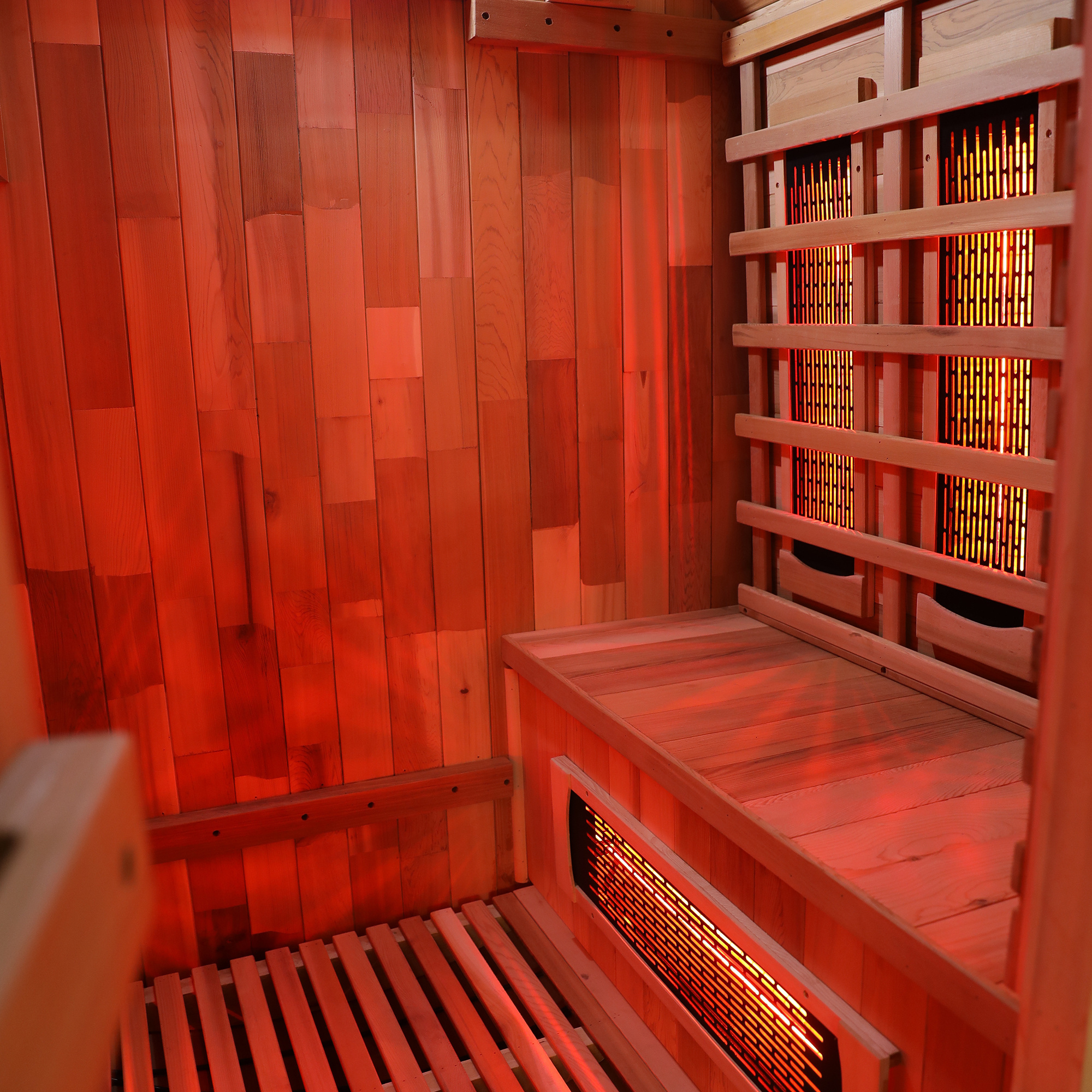 Luxury high quality far full spectrum infrared red light barrel sauna room with red light therapy