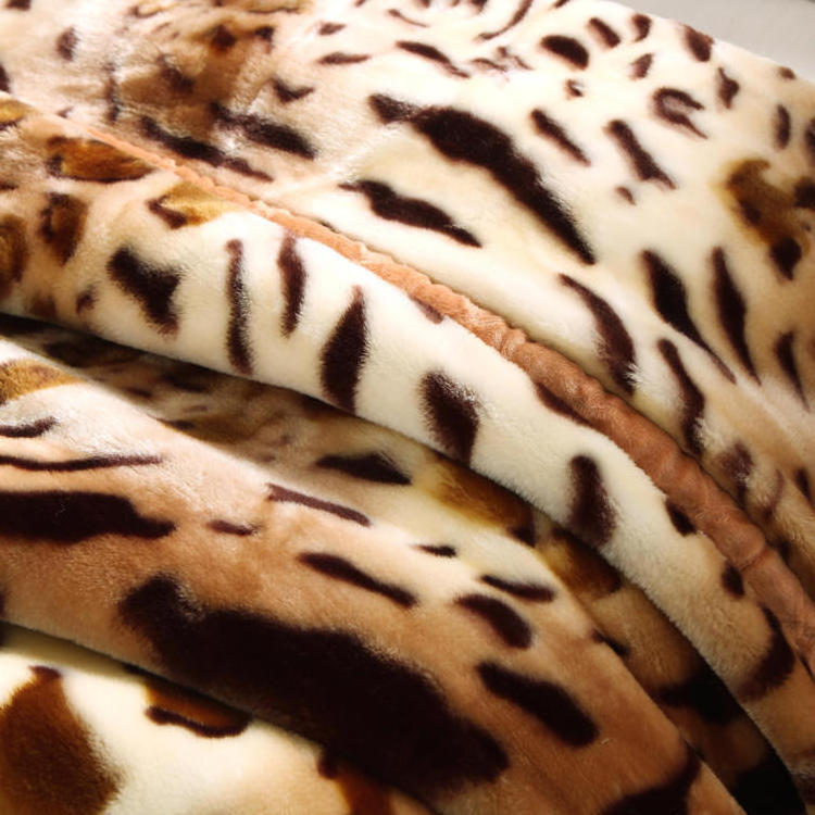 Hot Selling Luxury 2 ply Korean Mink Blankets Print Leopard Pattern Double Layer warm Raschel Blankets