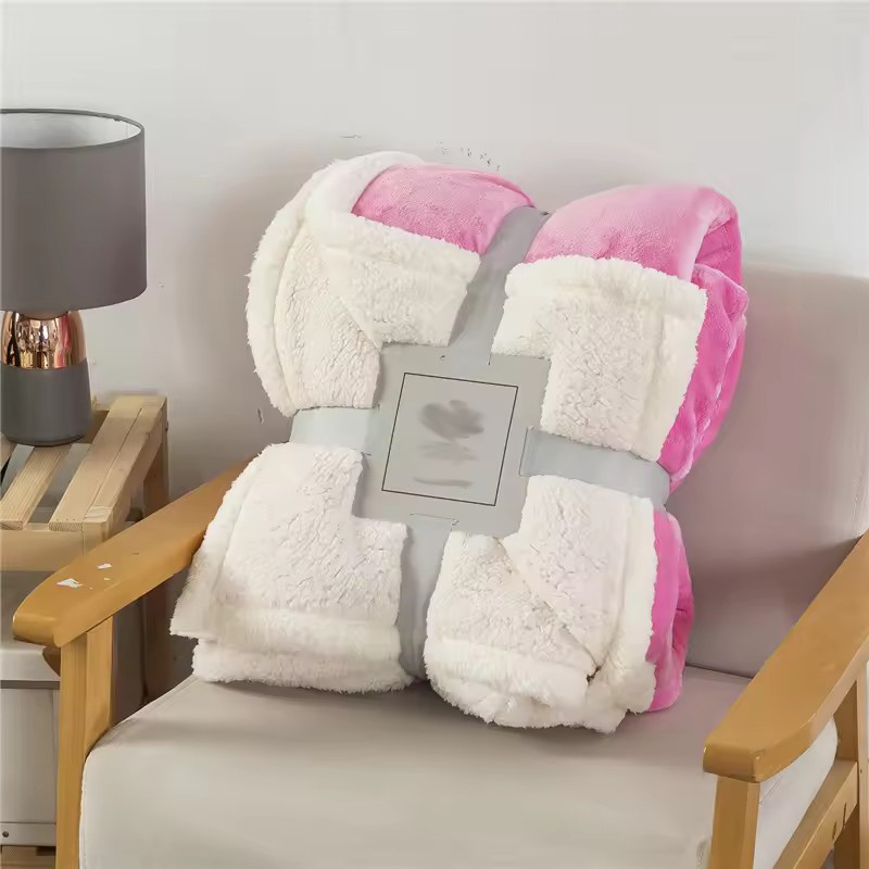 Good Price Winter Warm Microfiber Solid Color Plush Throw Double Layer Lamb Wool Sherpa Blanket