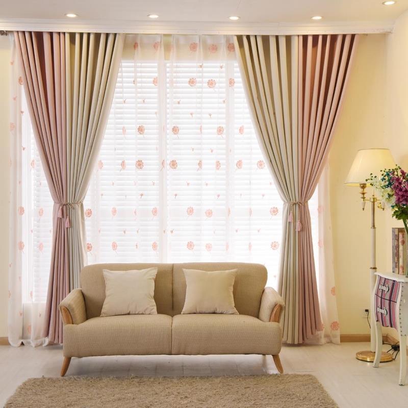 MU New curtain fashion solid color patchwork cotton and linen luxury curtains european elegant modern blackout curtain