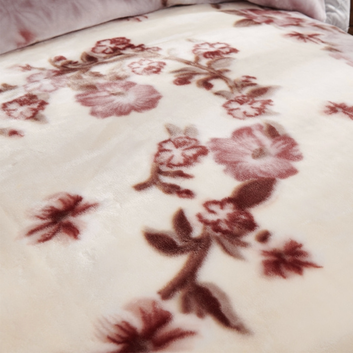 Wholesale Wedding Flower Printed Koran Raschel Plush Blanket King Size Double Layer Polyester Mink Blanket