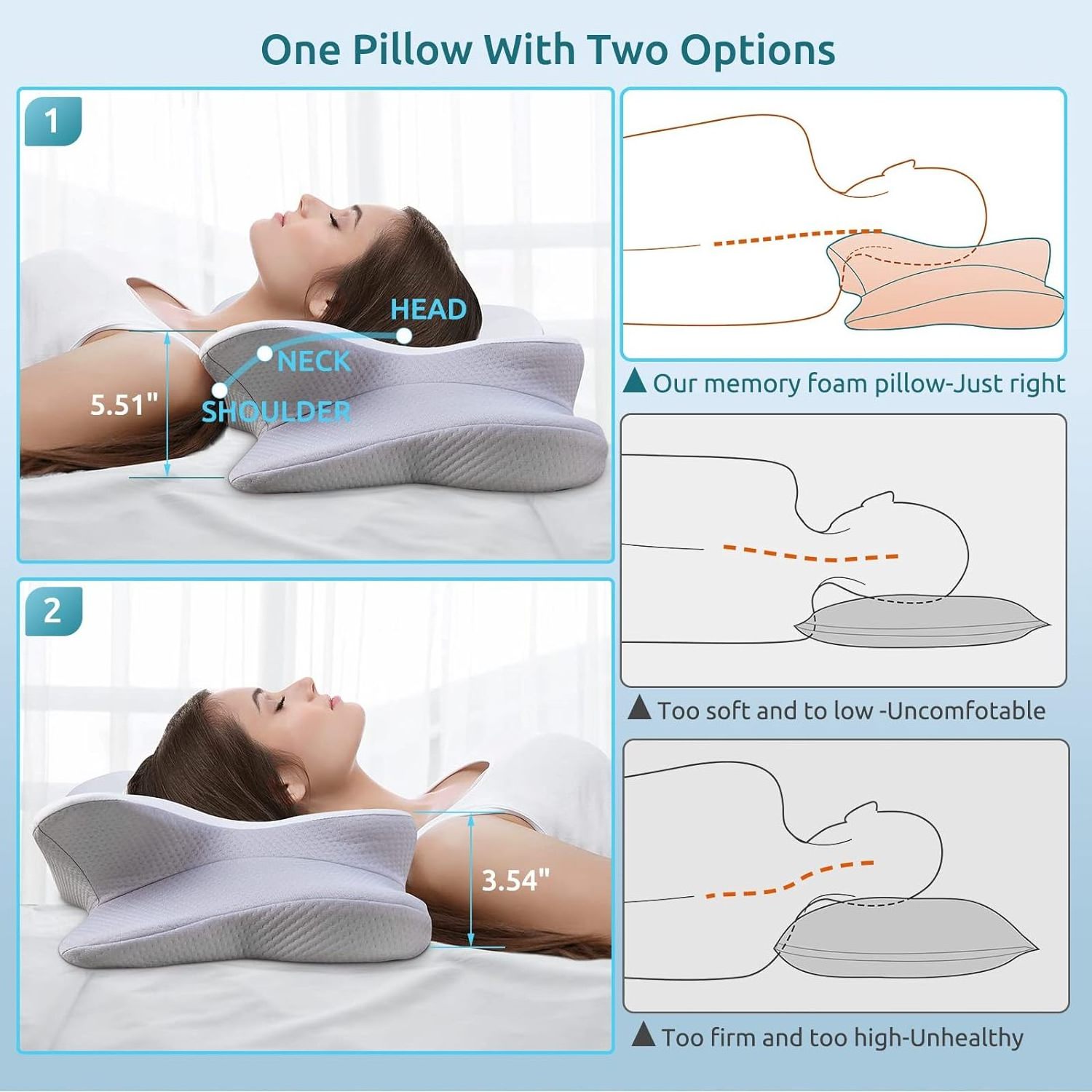 MU Low price ergonomic neck support pillow pillow cervical contour memory foam bed pillow for side back stomach sleepers