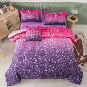 Purple glitter comforter set twin size 6 pieces ultra soft galaxy quilted duvet 3d colorful rainbow duvet bedding set with quilt