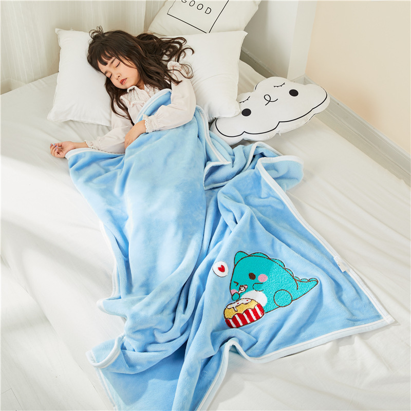 2024 New Cozy Baby Crib Cartoon Embroidery Throw Travel Gift Small Kids Soft Mink Fleece Blanket Throw