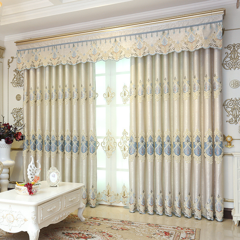 MU Arabic curtains living room double layer blackout European style jacquard grey curtains for the living room luxury beige