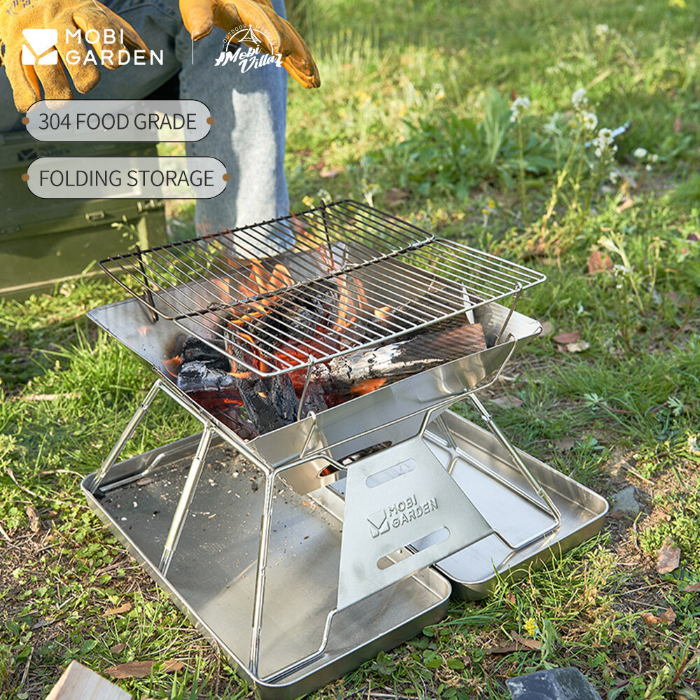 MOBI GARDEN Campfire Stove Gill BBQ Bonfire Stand Portable Free Storage Bag Outdoor