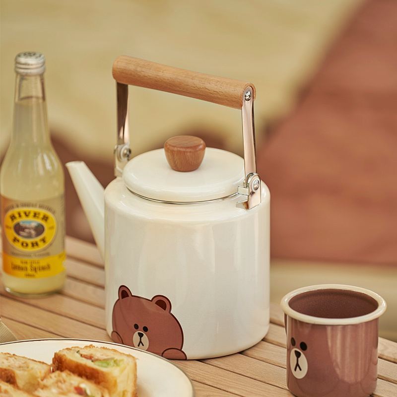 MOBI GARDEN & LINE FRIENDS Outdoor camping portable enamel teapot kettle