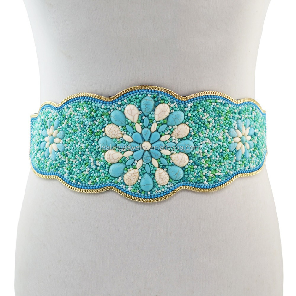 Fashion Turquoise Beads Statement Waist Belly Chains for Women Bohemian Party Jewelry