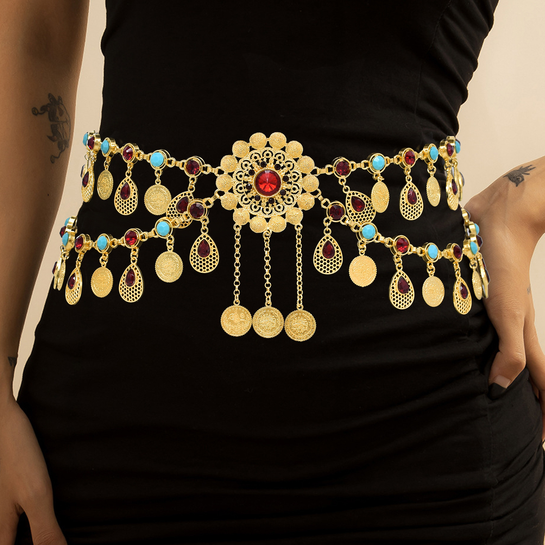 Belly Body Chains Tassel Waist Chain Belt Rhinestone Flower Chain Skirts Belts Body Accessories Jewelry for Women and Girls