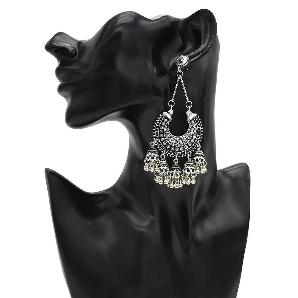 Balls Long Tassel Jhumka Earrings For Women Wedding Party Jewelry Indian Big Gold Silver