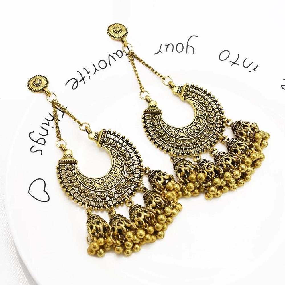 Balls Long Tassel Jhumka Earrings For Women Wedding Party Jewelry Indian Big Gold Silver