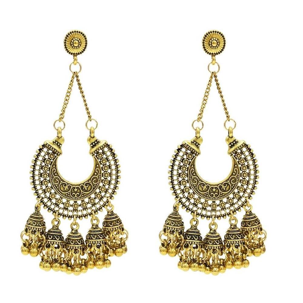 Balls Long Tassel Jhumka Earrings For Women Wedding Party Jewelry Indian Big Gold Silver