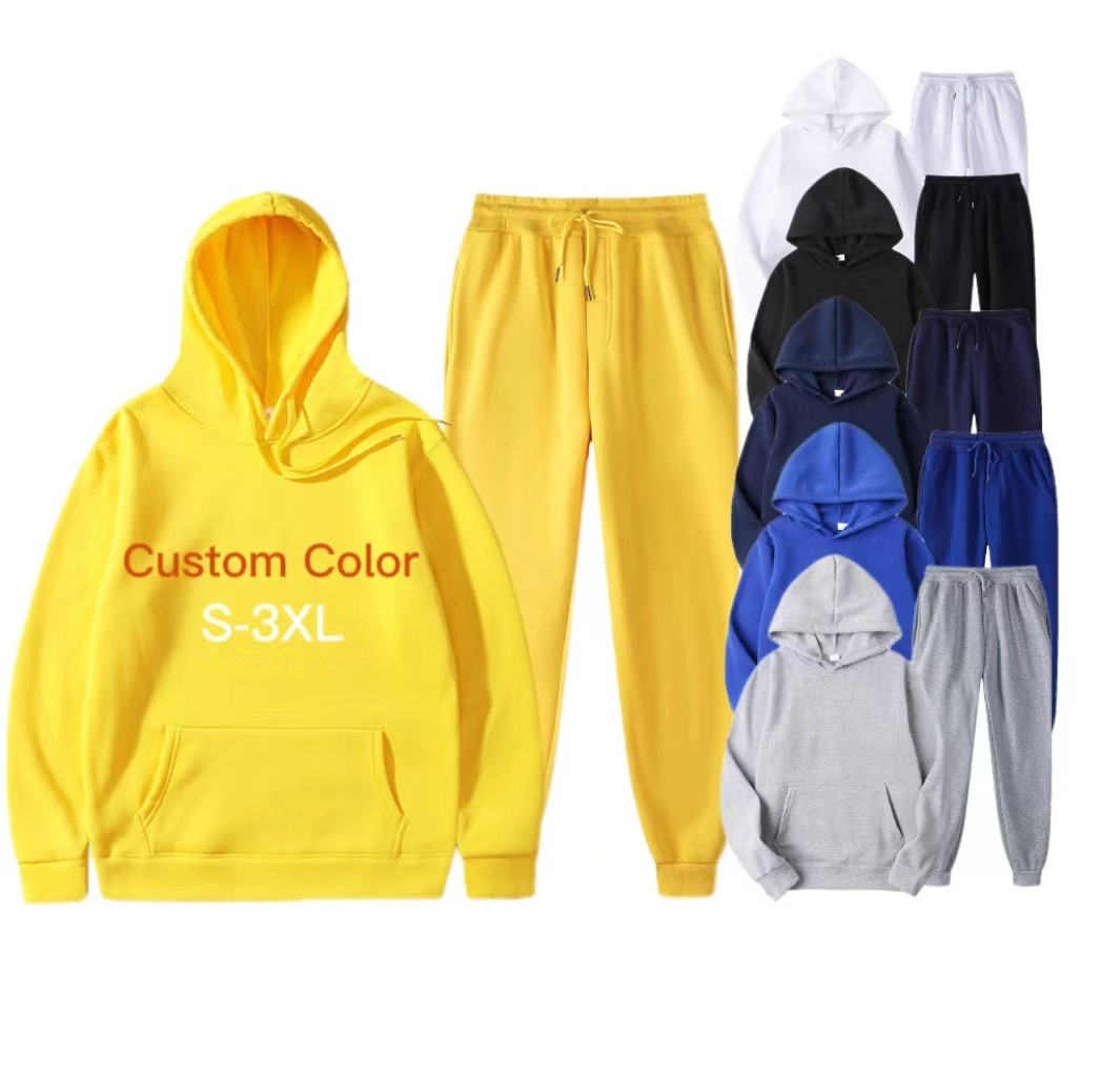 Wholesale Custom Color Men's Hoodie Set 100%Cotton Blend Hoodie Sweatpants Two Piece Set For Men