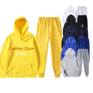 Wholesale Custom Color Men's Hoodie Set 100%Cotton Blend Hoodie Sweatpants Two Piece Set For Men