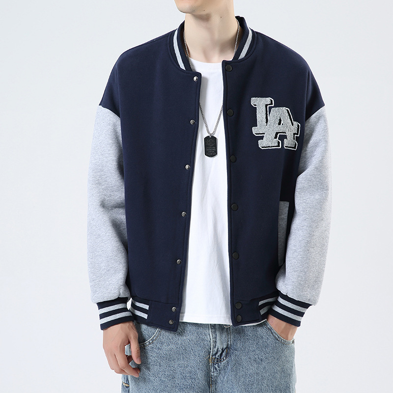 knitted cardigan with LA letters embroidery custom mens varsity jackets with collar